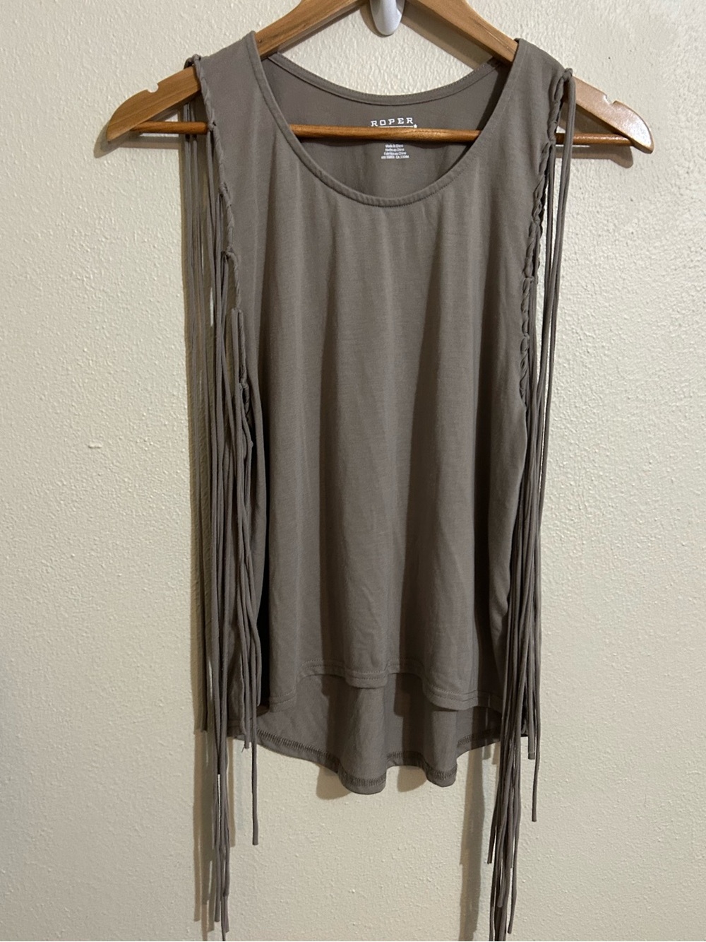 Roper Women's Taupe Fringe Tank Top Western Boho Size Medium